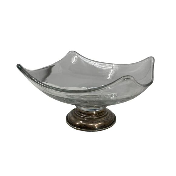 Frank M Whiting Sterling Silver Footed Base Bowl Square Glass Crystal - Picture 3 of 11